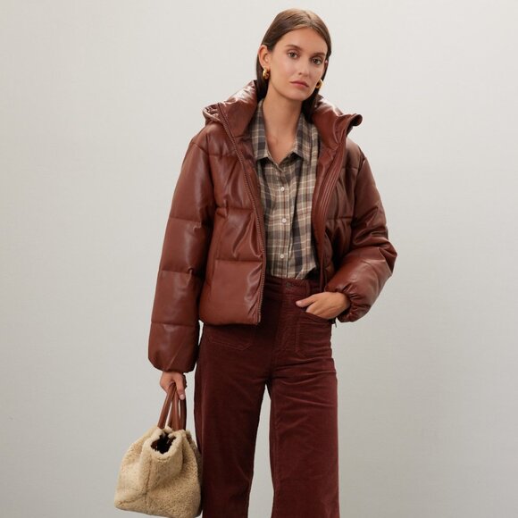 Faux Leather Puffer Jacket - Picture 1 of 5